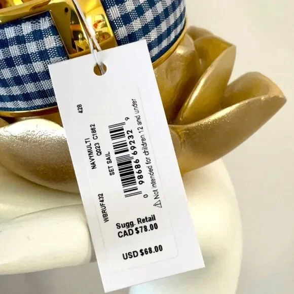 KATE SPADE NWT BANGLE BRACELET NAVY WHITE CHECK SET SAIL WITH DUST BAG - Picture 5 of 10